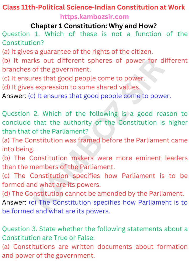 Class 11th Political Science Chapter 1 Constitution Why and How Solution