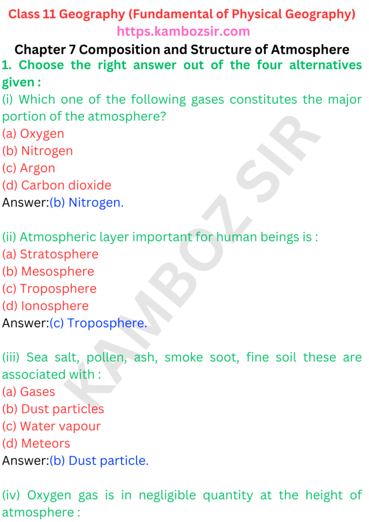 Class 11 Geography Chapter 7 Composition and Structure of Atmosphere Solution