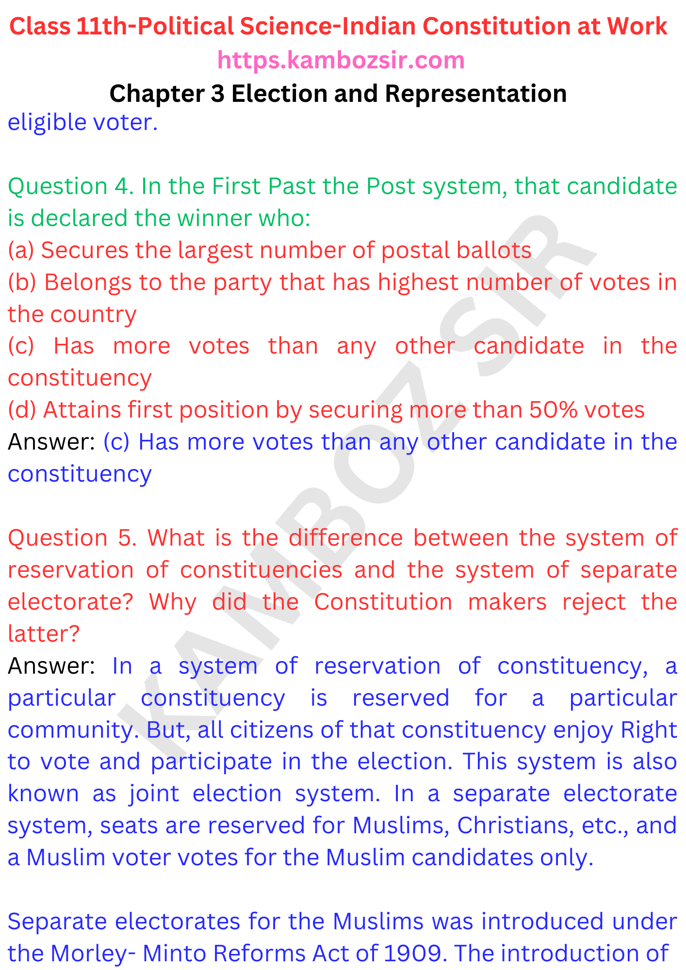 Class 11th Political Science Chapter 3 Election and Representation ...