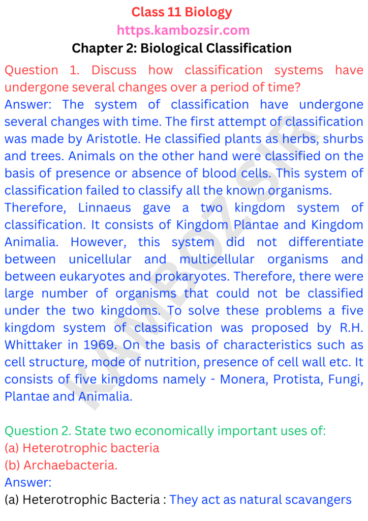 Class 11th Biology Chapter 2 Biological Classification Solution
