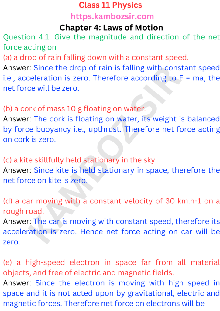 Class 11th Physics Chapter 4 Laws of Motion Solution