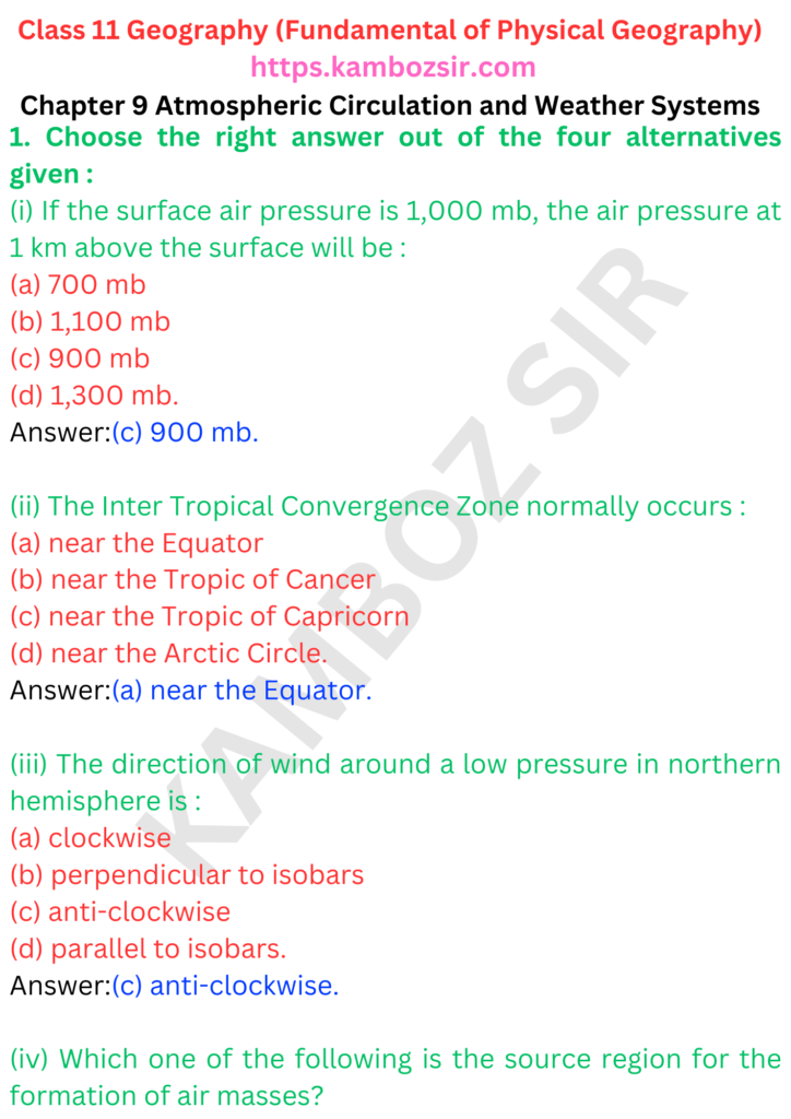 Class 11 Geography Chapter 9 Atmospheric Circulation and Weather Systems Solution