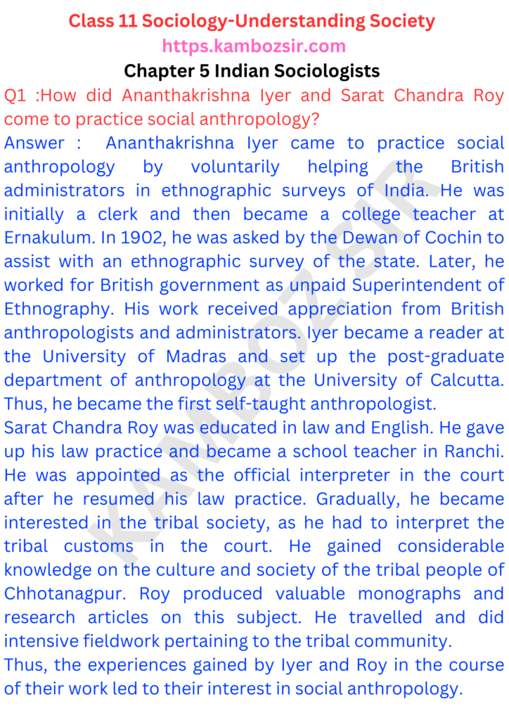 Class 11 Sociology Chapter 5 Indian Sociologists Solution