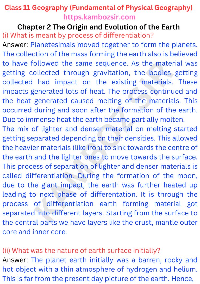 Class 11 Geography Chapter 2 The Origin and Evolution of the Earth ...