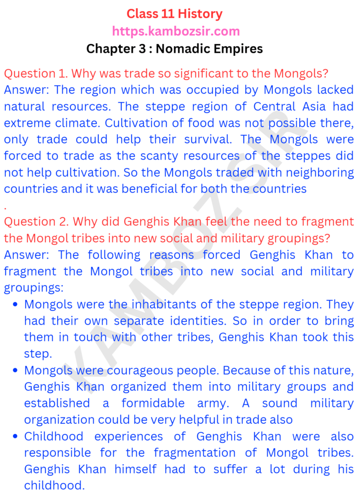 Class 11th History Chapter 3 Nomadic Empires Solution