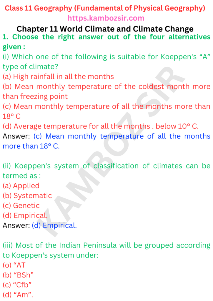 Class 11 Geography Chapter 11 World Climate and Climate Change Solution