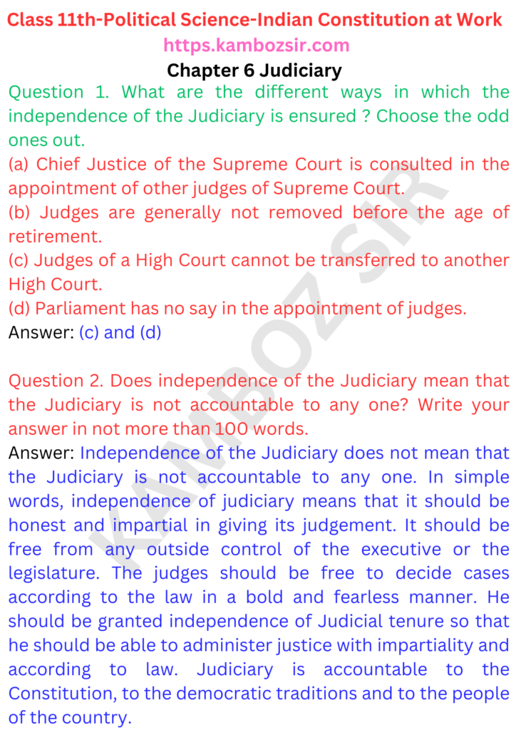 Class 11th Political Science Chapter 6 Judiciary Solution