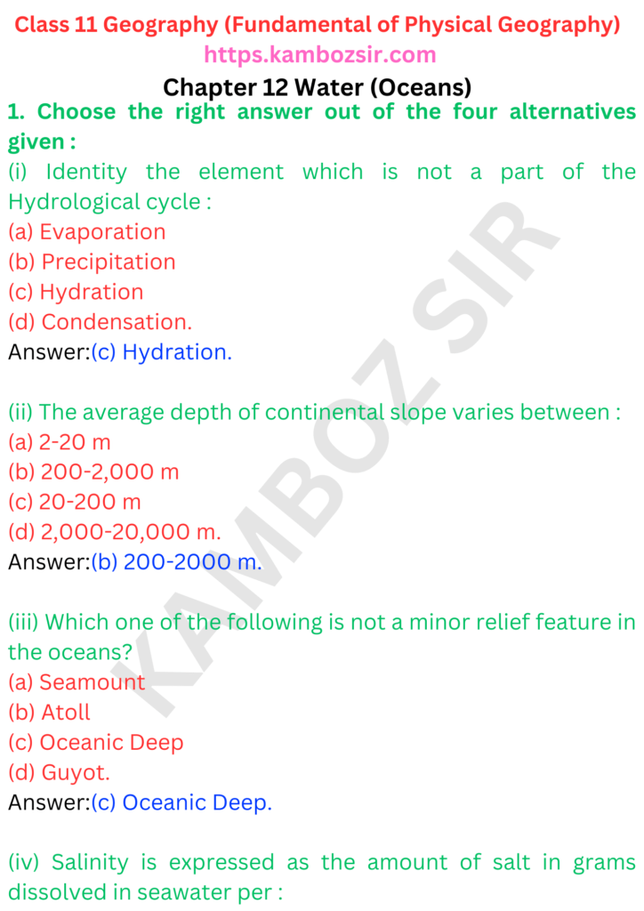 Class 11 Geography Chapter 12 Water (Oceans) Solution