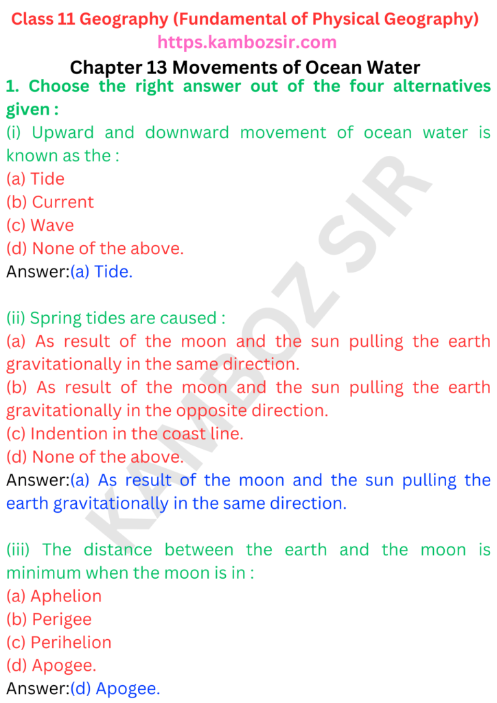 Class 11 Geography Chapter 13 Movements of Ocean Water Solution