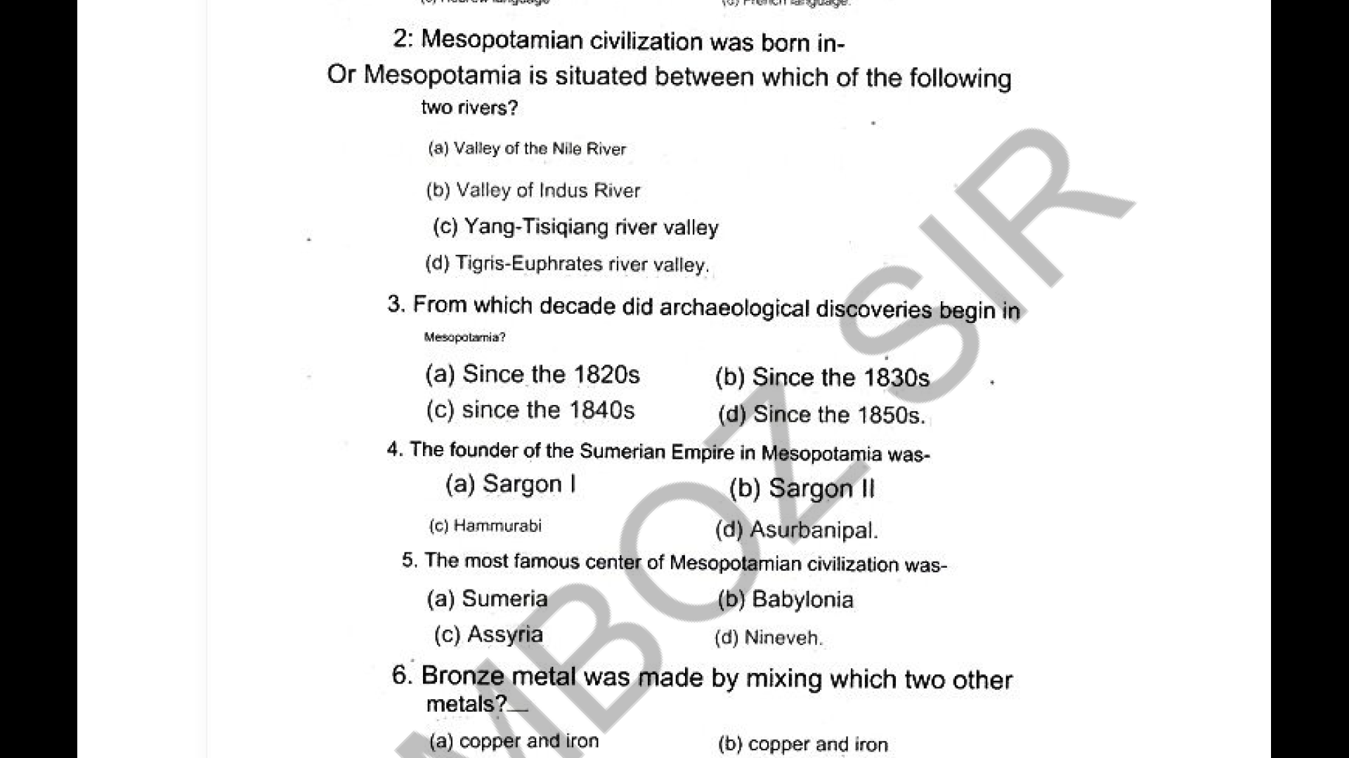 Class 11 History Objective Type Important Questions Annual Paper 2024