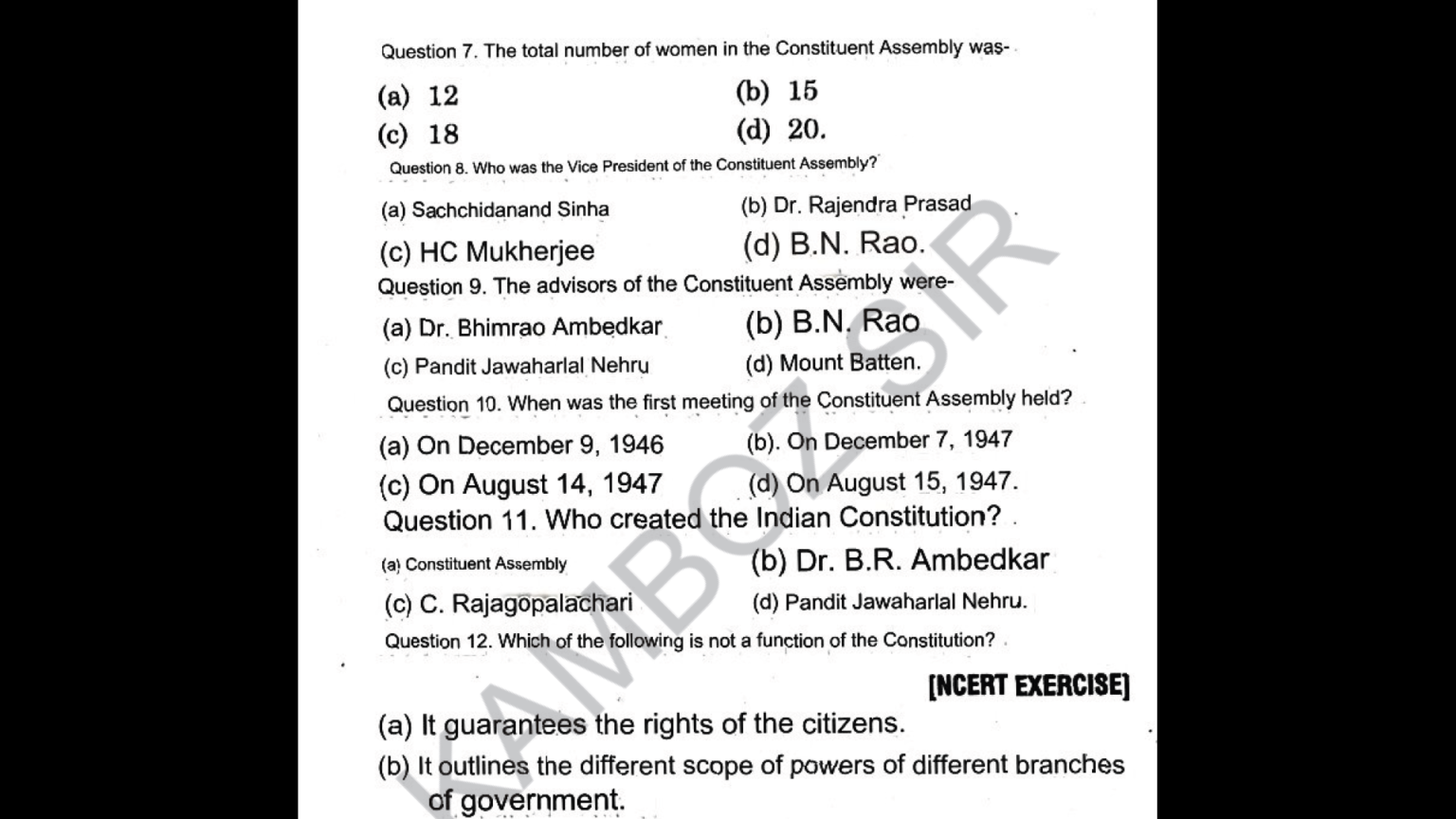 Class 11 Political Science Objective Type Important Questions Annual ...