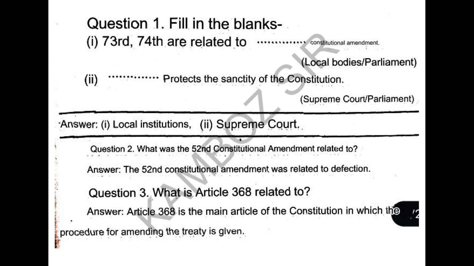 Class 11 Political Science efinite Type Important Questions Annual ...